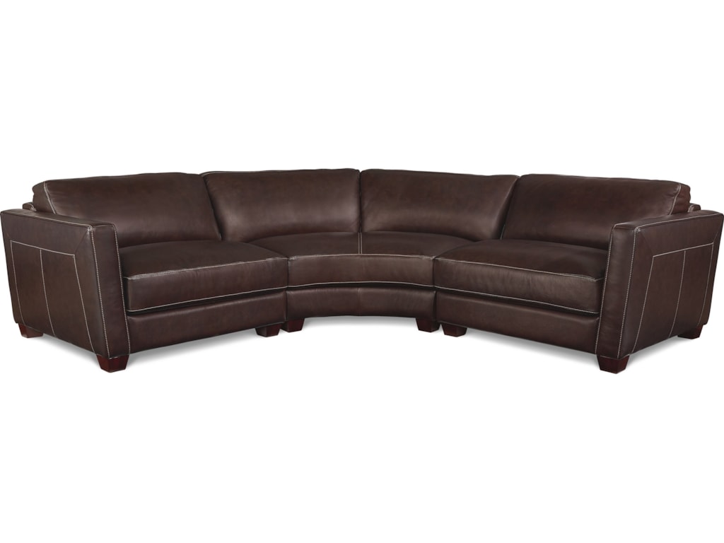 La Z Boy Allerton Three Piece Curved Leather Sectional Sofa