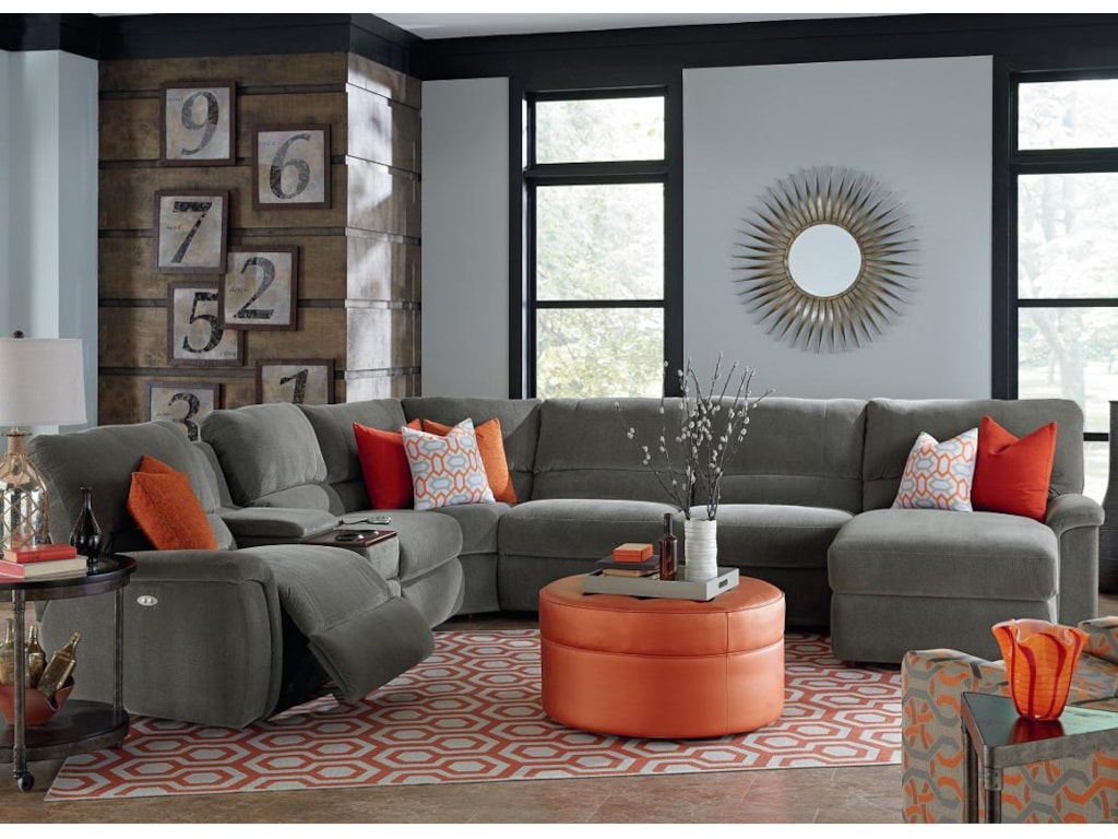 La Z Boy Aspen Seven Piece Reclining Sectional Sofa With Cupholders La Z Boy Aspen7 Pc Reclining Sectional Sofa W Cupholders
