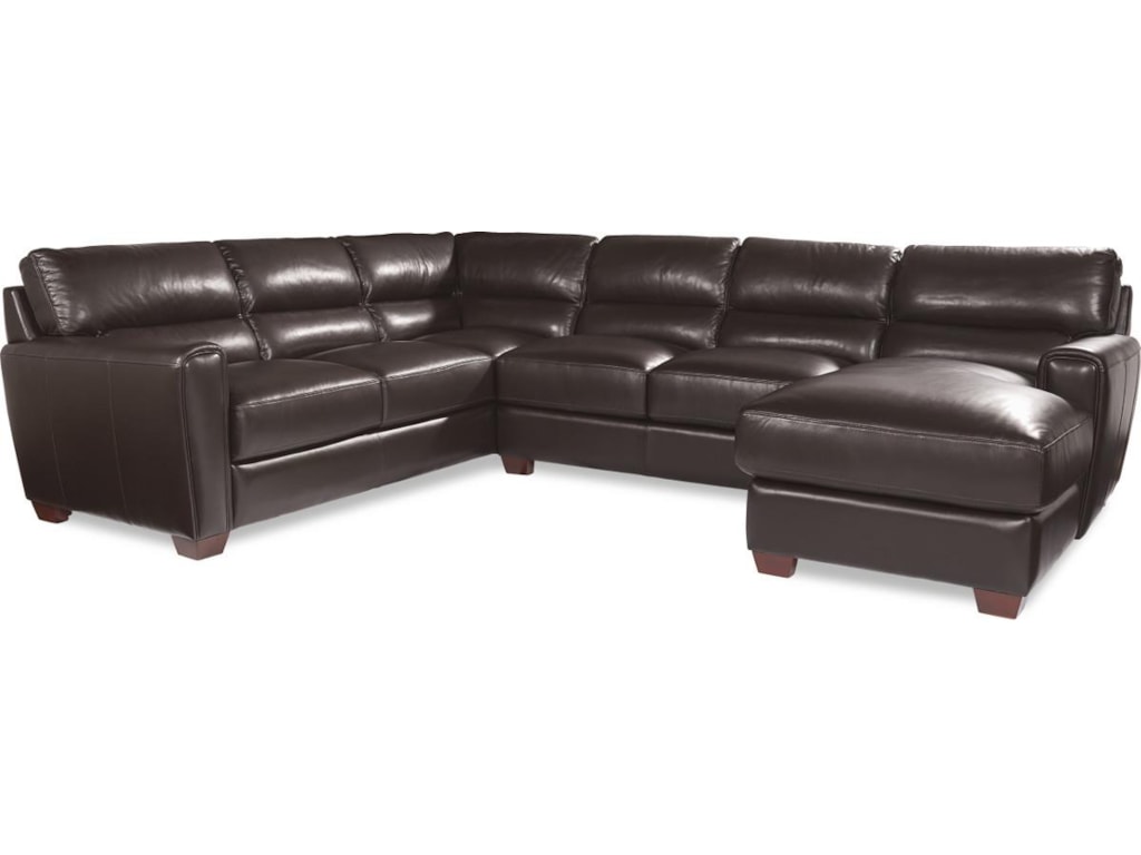La Z Boy Brody Three Piece Contemporary Leather Sectional Sofa With La Z Boy Brody Three Piece Contemporary Leather Sectional Sofa With Raf Chaise