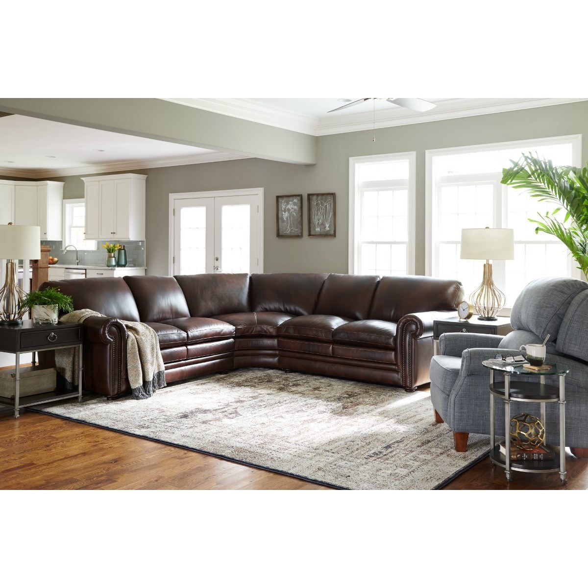 La Z Boy Conway Traditional 3 Piece Sectional With Rolled Arms
