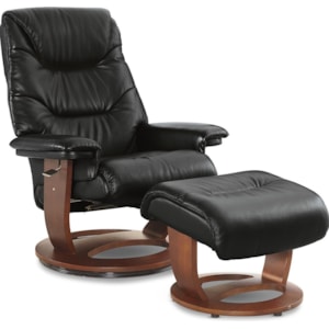 La Z Boy Steve Contemporary European Inspired Leather Reclining Chair And Ottoman With Walnut Finish Lindy S Furniture Company Reclining Chair Ottoman Sets