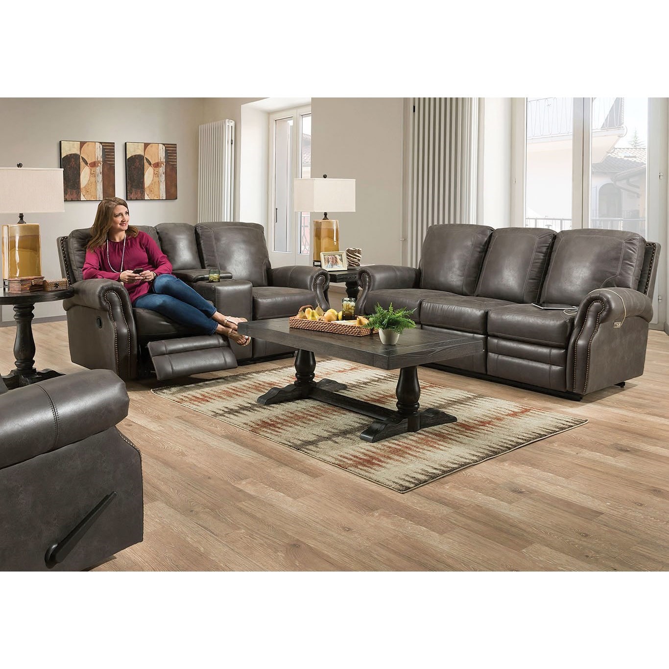 Lane Canterbury Transitional Reclining Sofa With Nailhead Trim Powell S Furniture And Mattress Reclining Sofas