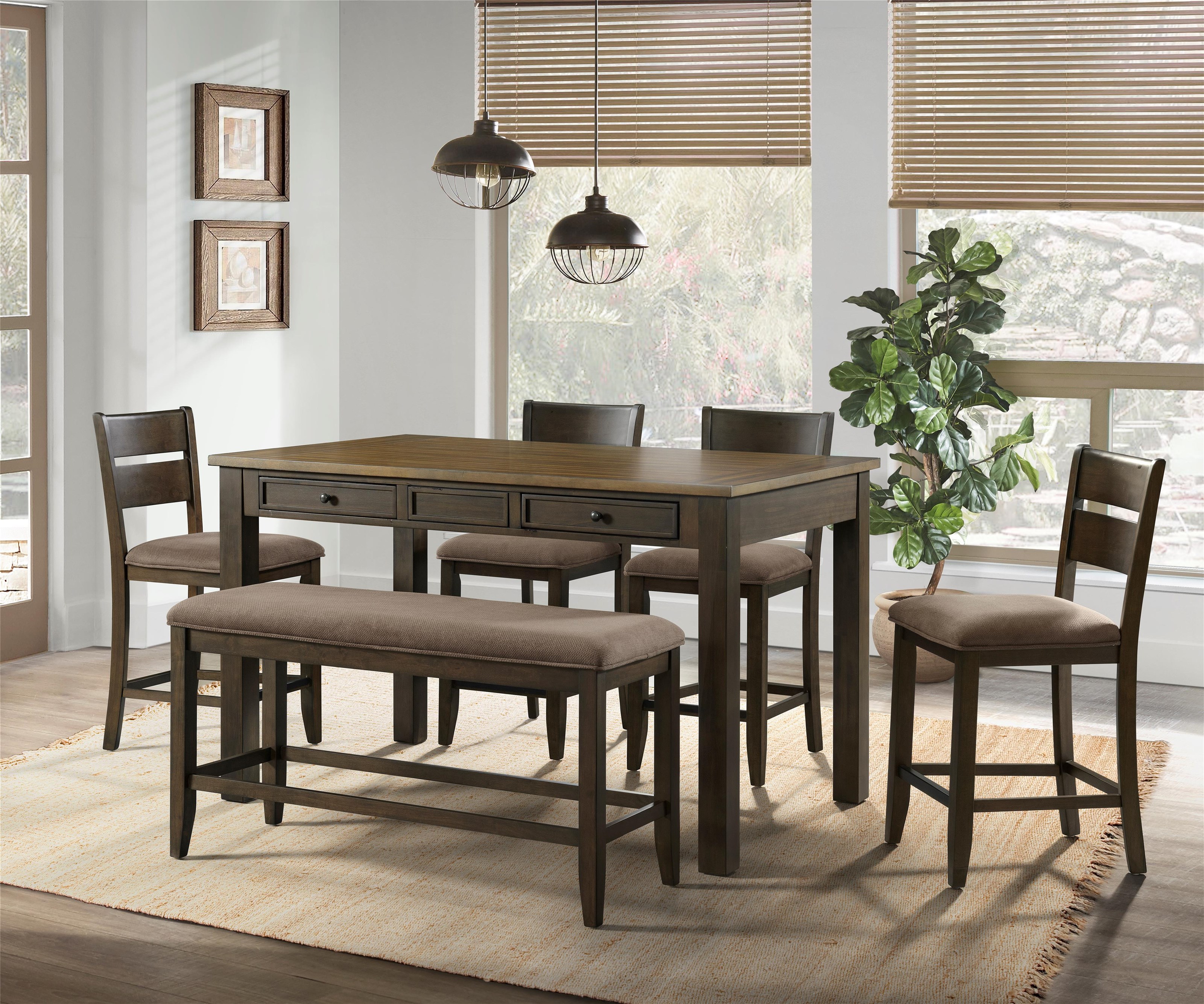 Lane Home Furnishings Dining Group In Box Sarasota Counter Height Table Bench And 4 Stools Royal Furniture Casual Dining Room Groups