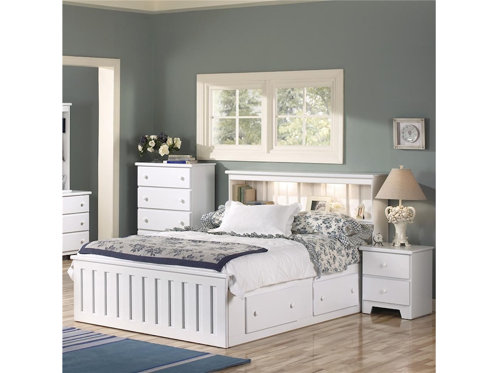 Lang Shaker Queen Bookcase Bed With Under Bed Drawer Storage And