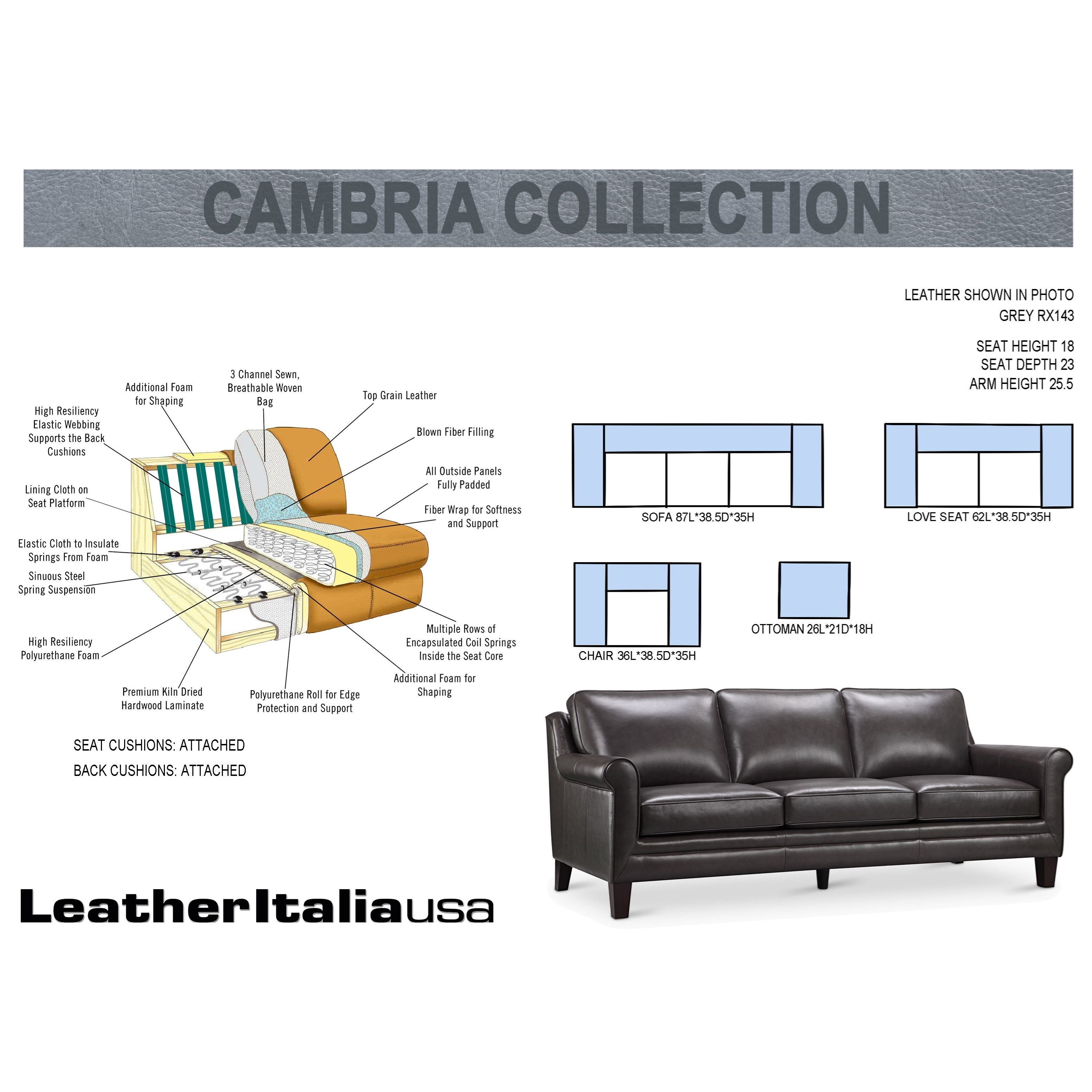 Leather Italia Usa Cambria Andover Leather Sofa Lindy S