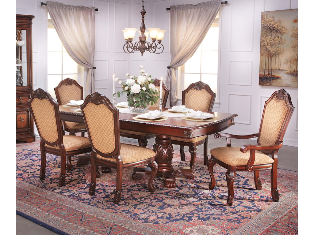 Lee Furniture TBL005 7 Piece Traditional Warm Walnut Dining Table