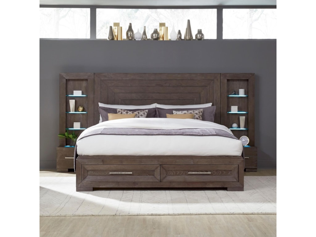 Legacy Classic FacetsQueen Wall Panel Bed w/ Storage Footboard