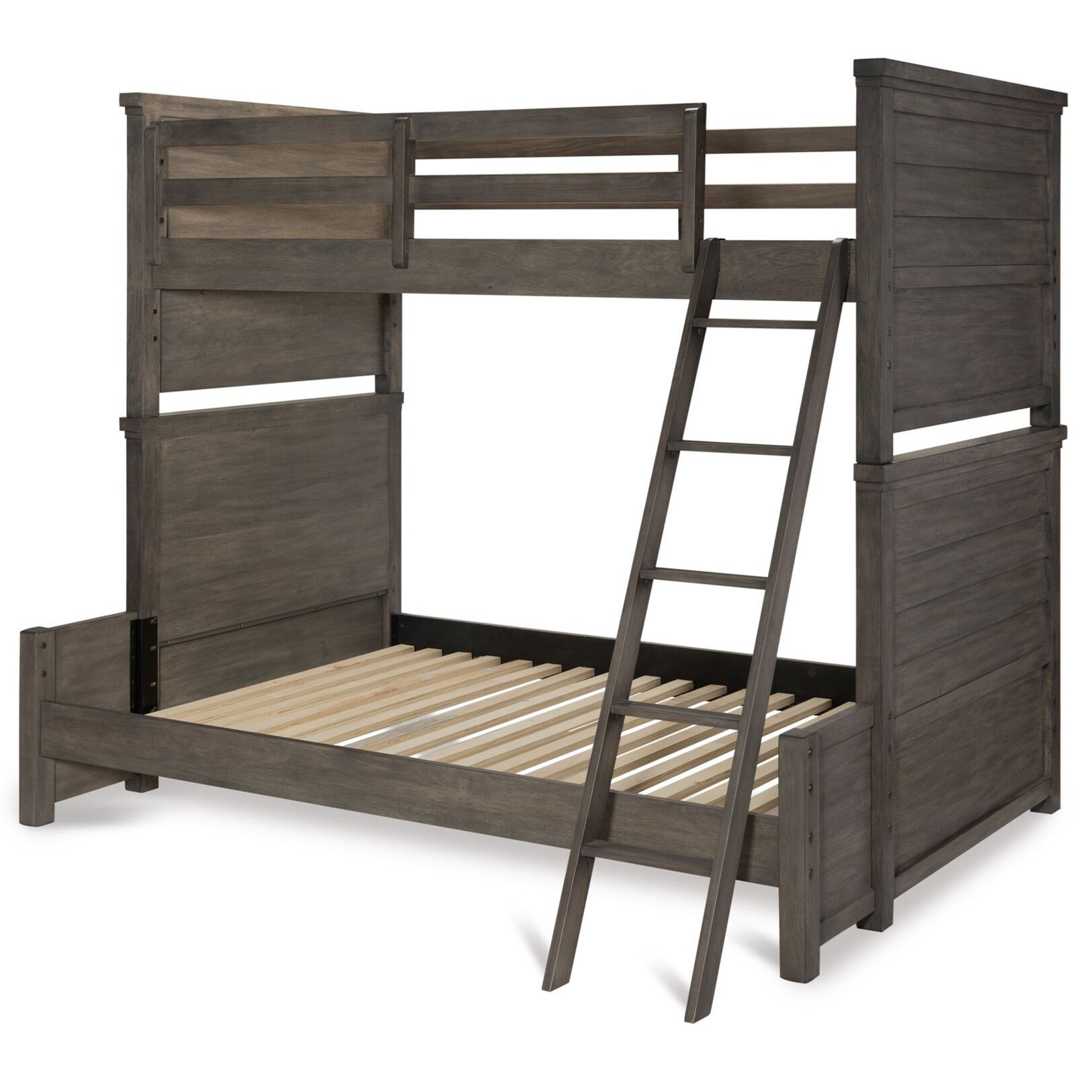 bungalow rustic casual twin over full bunk bed with ladder and guard rail morris home bunk beds