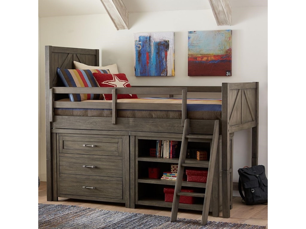 Legacy Classic Kids Bunkhouse Casual Rustic Twin Mid Loft Bed With
