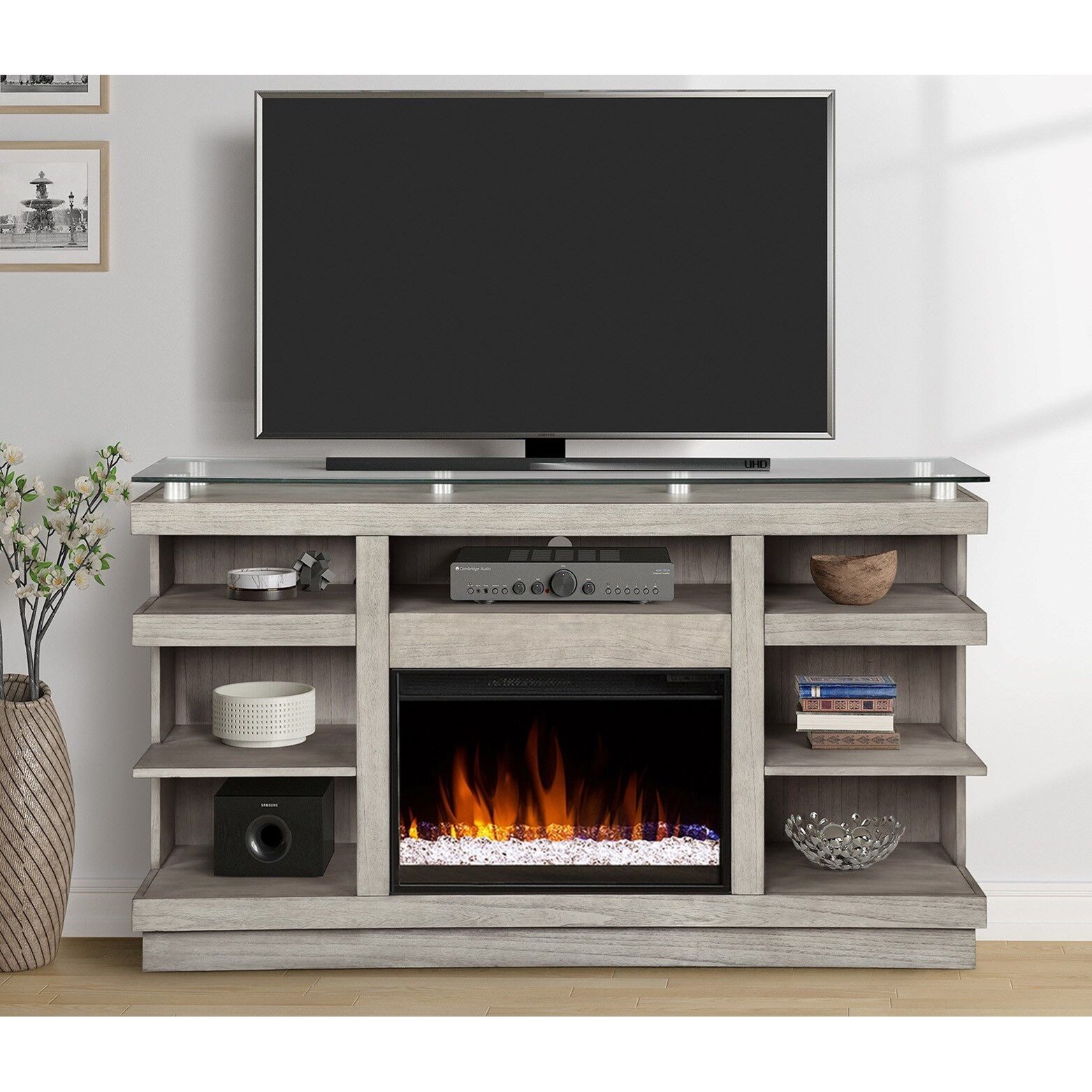 Legends Furniture Celino Contemporary 65 Fireplace Console With