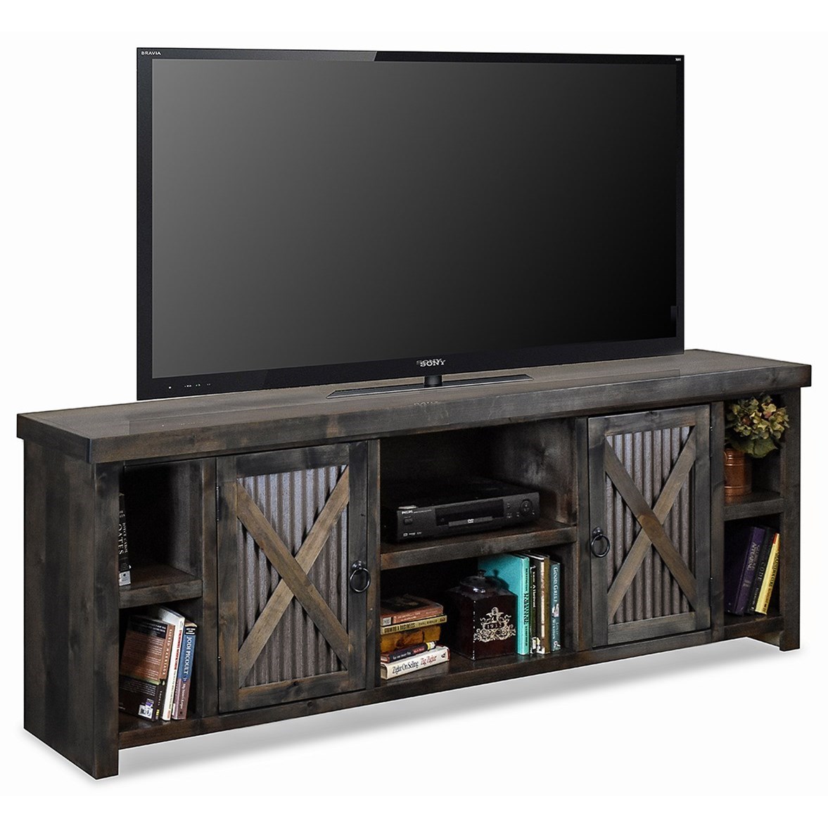 Legends Furniture Jackson Hole Rustic 85 Inch Tv Console With Metal Door Panels Vandrie Home Furnishings Tv Stands