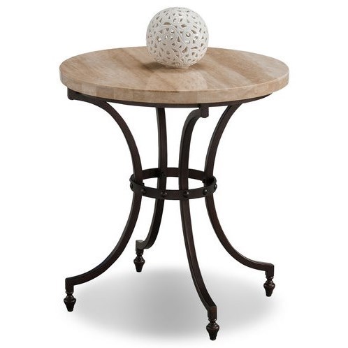 Leick Furniture Travertine Round Stone Top Side Table With Rubbed
