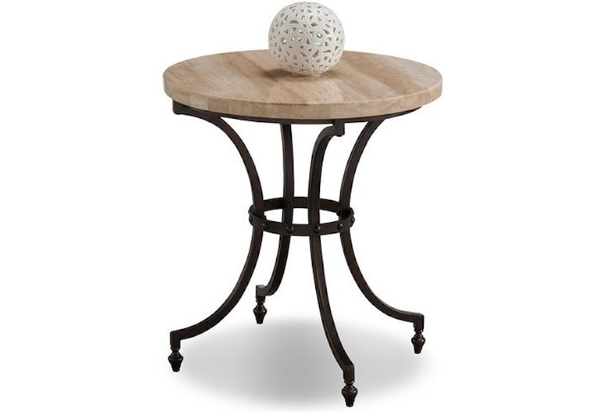 Leick Furniture Travertine Round Stone Top Side Table With Rubbed