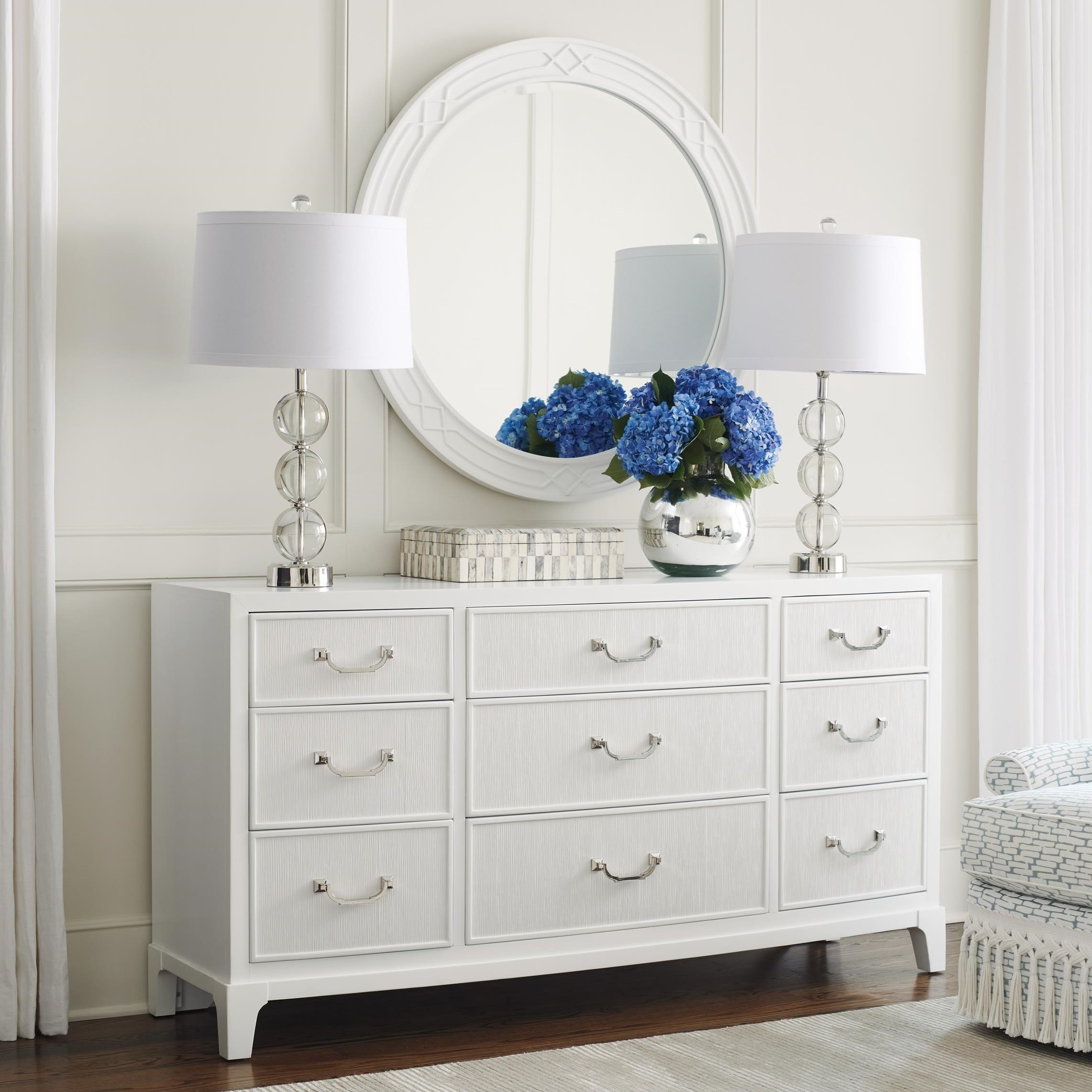 Lexington Avondale Silver Lake Triple Dresser Round Mirror Set Baer S Furniture Dresser Mirror Sets