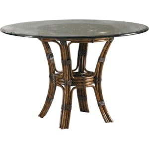 Lexington Henry Link Trading Co Barbosa Dining Table With 54 Inch Round Glass Top Leather Wrapped Rattan Base Wayside Furniture Dining Tables