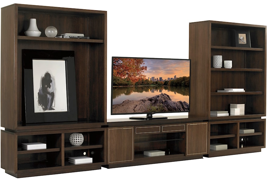 Lexington Macarthur Park 729 907 2x991 Three Piece Large Entertainment Wall Unit With Adjustable Shelving And Wire Management Esprit Decor Home Furnishings Wall Unit