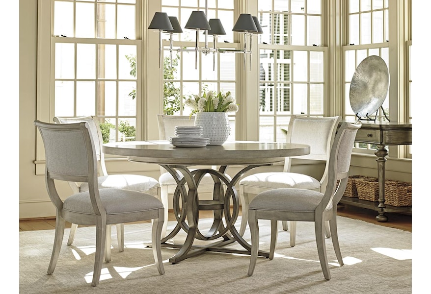Lexington Oyster Bay Six Piece Dining Set With Calerton Table And Eastport Chairs In Sea Pearl Fabric Belfort Furniture Dining 5 Piece Sets