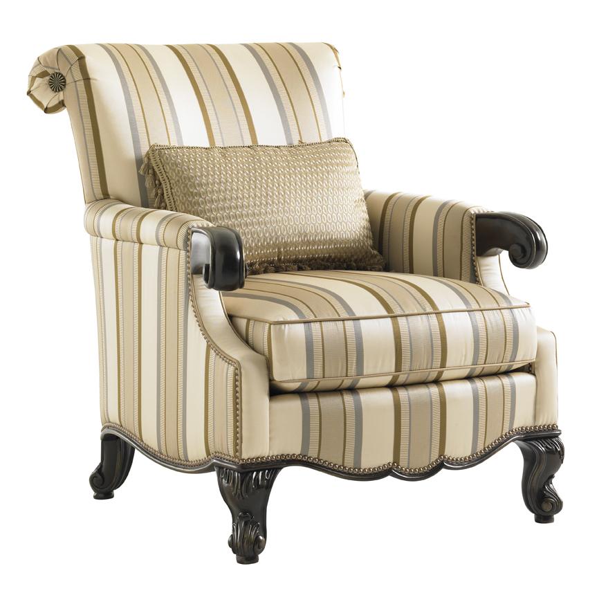 Lexington Florentino Fiorenza Chair With Scrolled Wood Arms And Queen Anne Legs Howell Furniture Upholstered Chairs