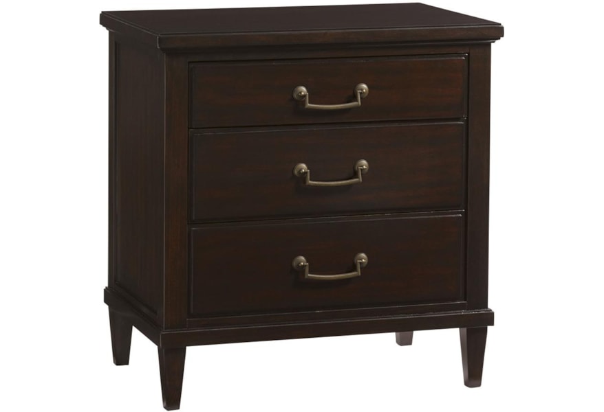 Lexington Kensington Place Transitional Three Drawer Leighton Nightstand With Burnished Brass Hardware Lindy S Furniture Company Nightstands