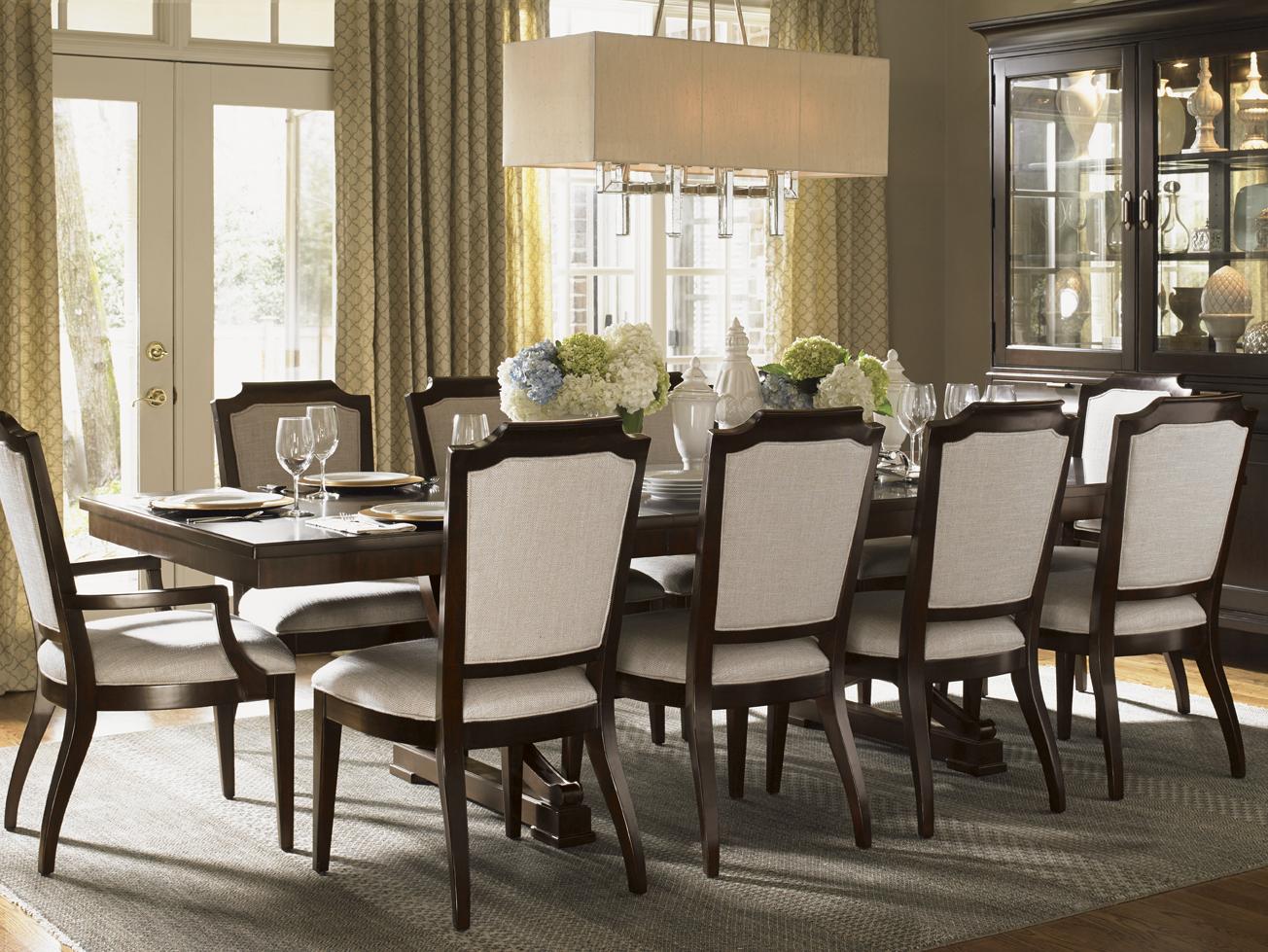Lexington Kensington Place Transitional Westwood Rectangular Dining Table With Burnished Brass Accents And Two Table Leaves Howell Furniture Dining Tables