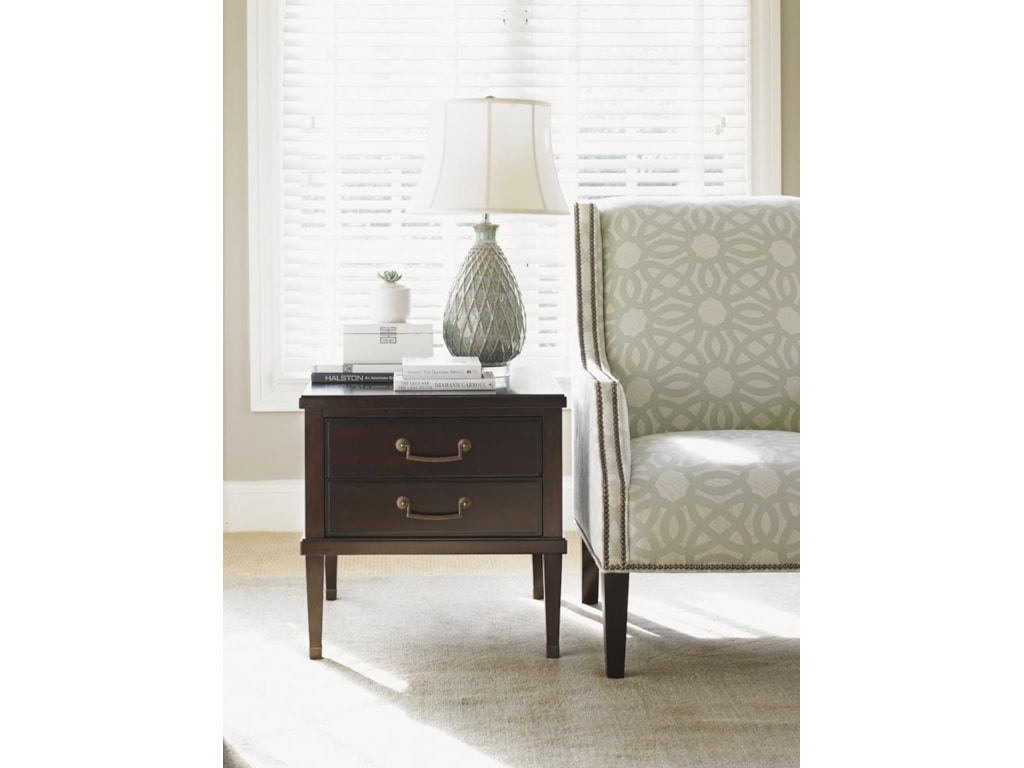 Lexington Kensington Place Transitional Chandler Two Drawer End Table With Burnished Brass Ferrules Howell Furniture End Tables