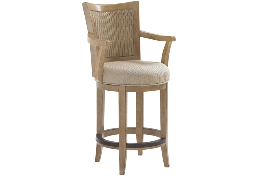 Lexington Monterey Sands 830 815 B Customizable B Carmel Woven Split Rattan Back Swivel Counter Stool Hudson S Furniture Bar Stools