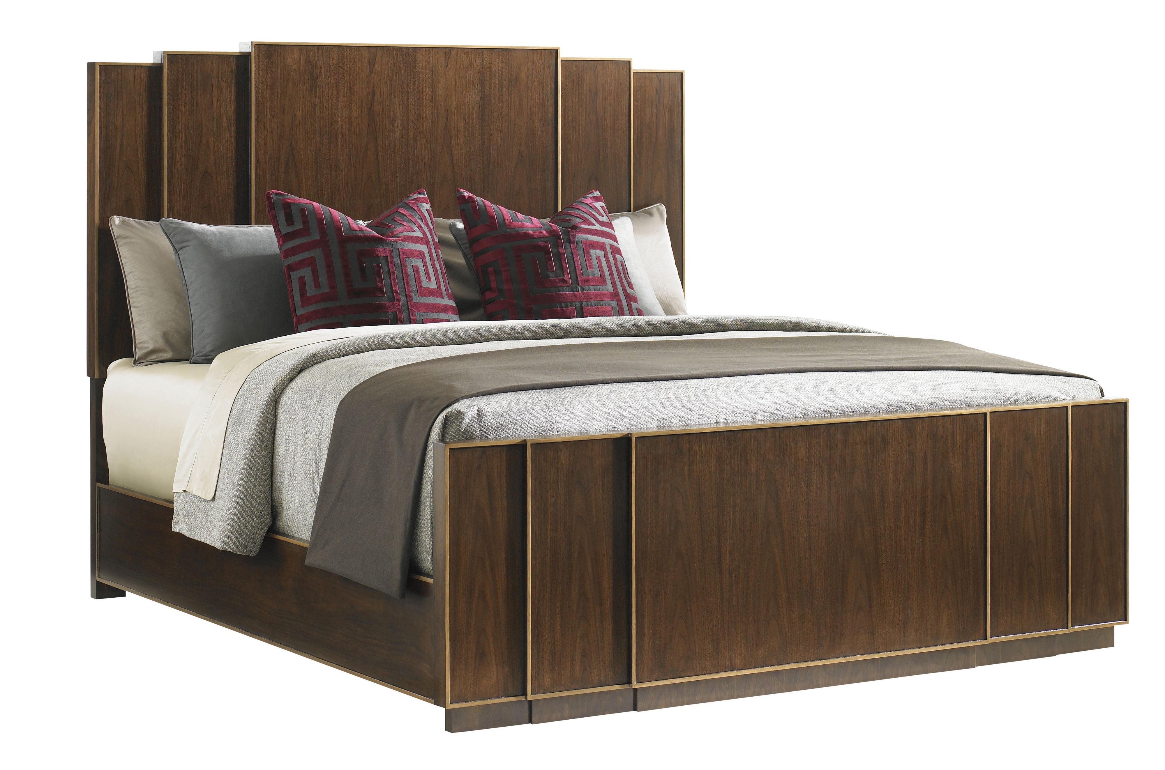 Lexington Tower Place King Fairmont Panel Bed With Accents Of Gold Tipping Howell Furniture Platform Beds Low Profile Beds