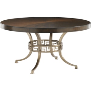 Lexington Tower Place Contemporary Regis Round Dining Table With Gold Metal Base And Greek Key Stretcher Belfort Furniture Dining Tables