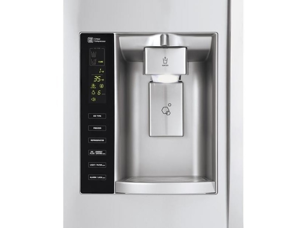 Lg Appliances 22 Cu Ft Ultra Large Capacity Side By Side Counter Depth Refrigerator With Ice Water Dispenser Sheely S Furniture Appliance Refrigerator Side X Side With Dispenser