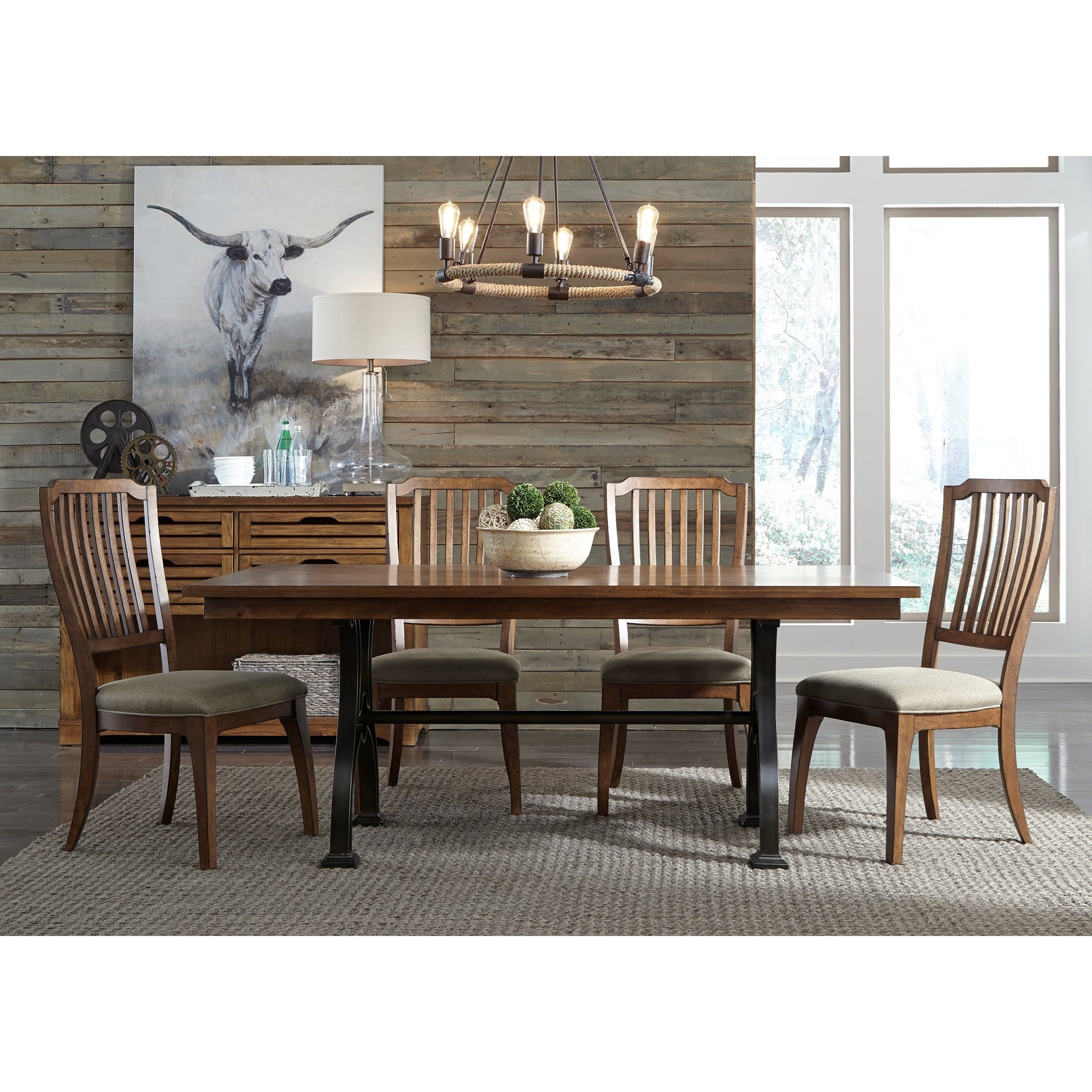 Liberty Furniture Arlington Rustic 5 Piece Trestle Table Set With