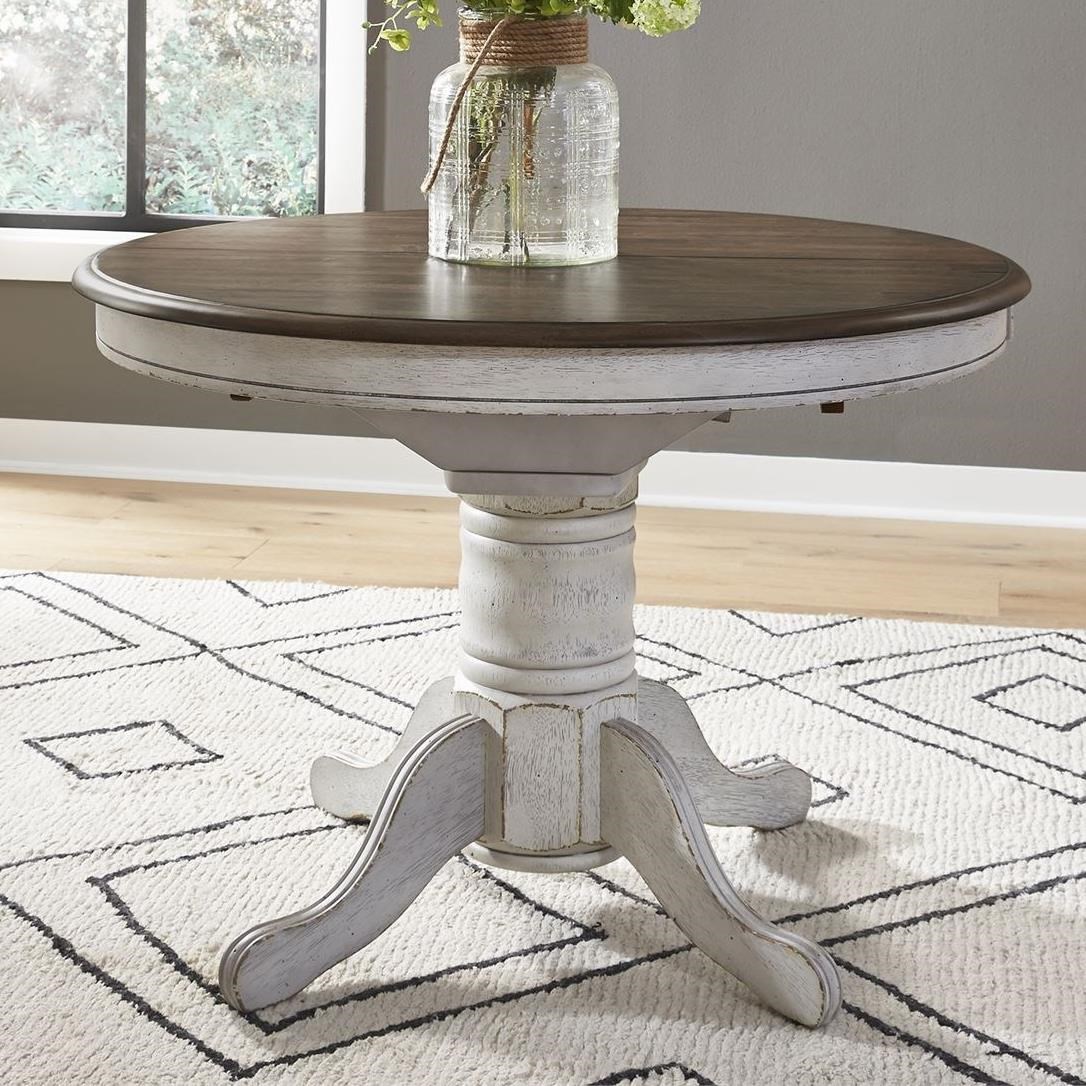 Liberty Furniture Carolina Crossing Transitional Oval Pedestal Dining Table With Table Leaf Zak S Home Kitchen Tables