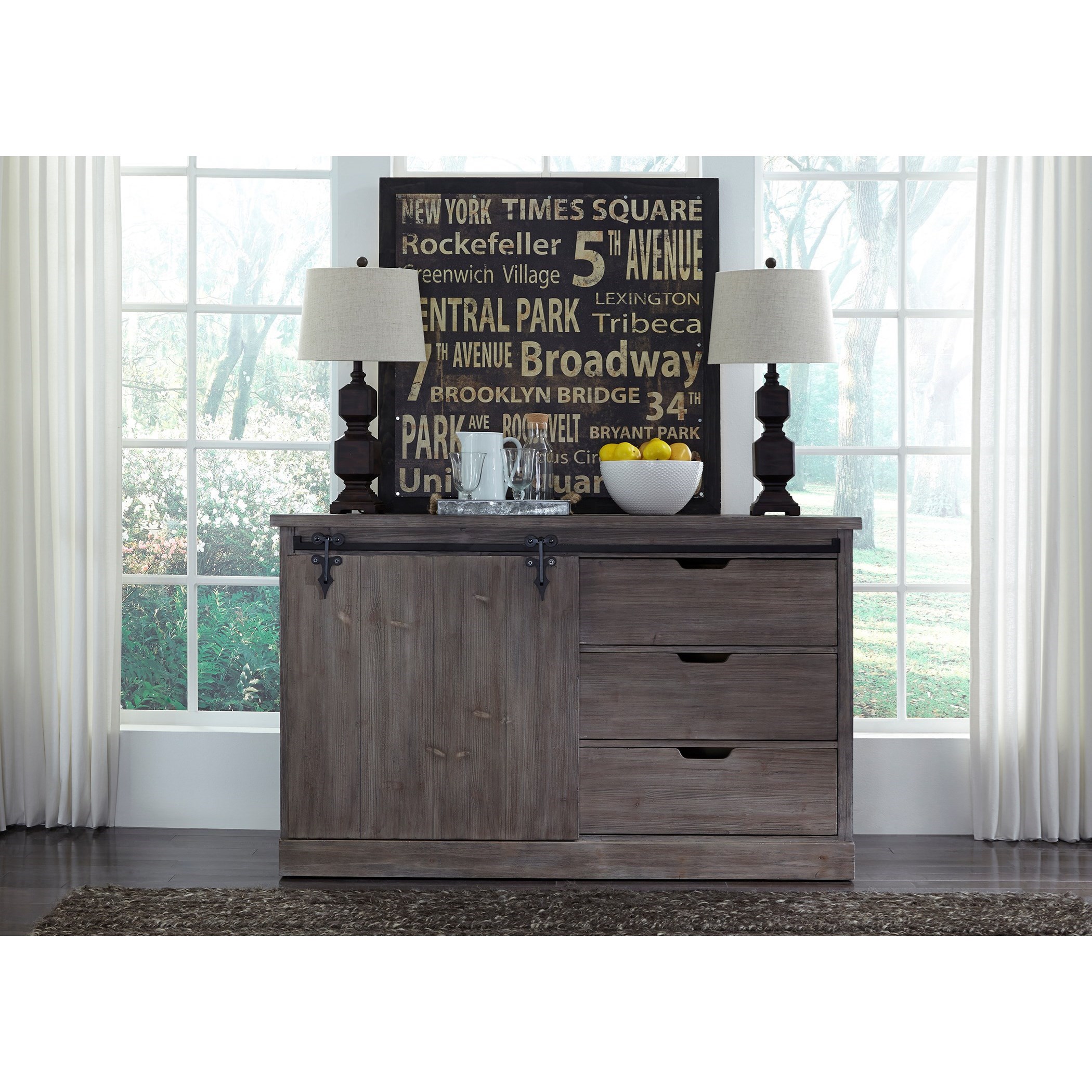 Liberty Furniture Carolina Lakes 140 Sr6037 Server W Wired Brushed Weathered Gray Finish Thornton Furniture Servers