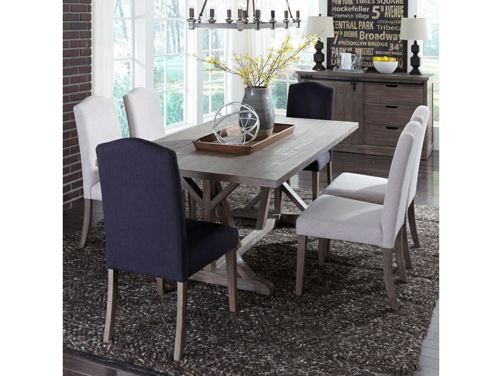 Liberty Furniture Carolina Lakes 7 Piece Trestle Table Set With Parson S Chairs Wayside Furniture Dining 7 Or More Piece Sets