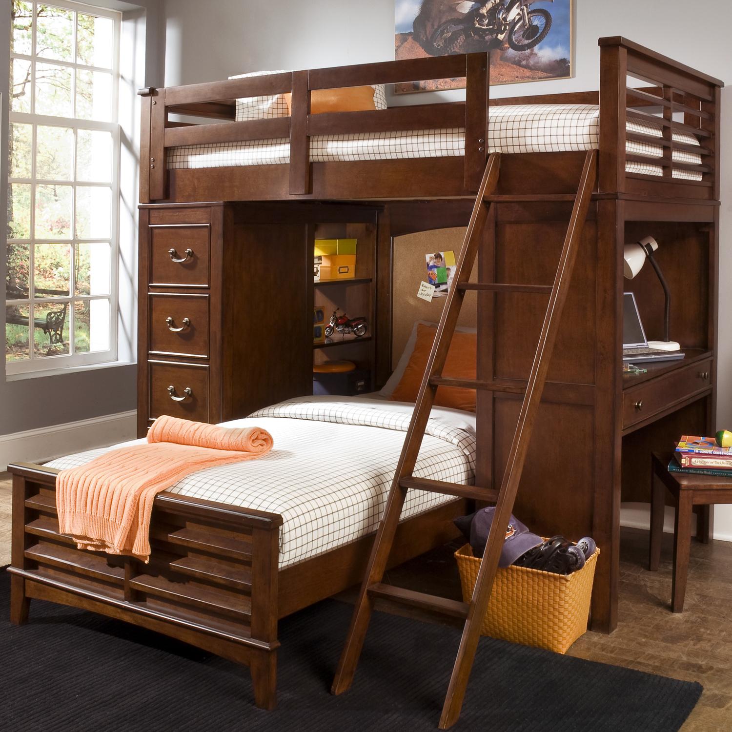 bunk bed with desk at the bottom