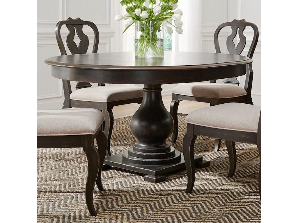 Liberty Furniture Chesapeake Relaxed Vintage Round Pedestal Table With Table Leaf Royal Furniture Kitchen Tables