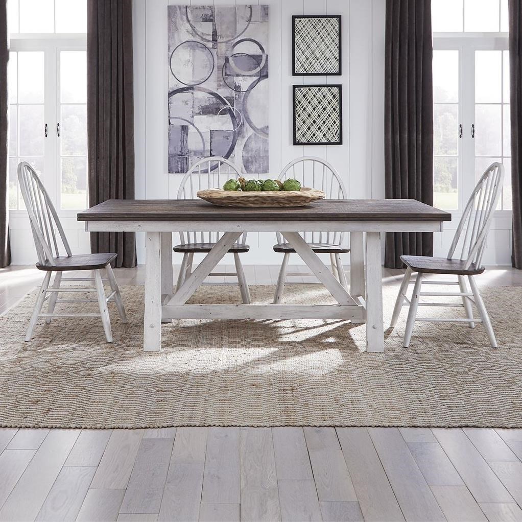 Liberty Furniture Farmhouse 5 Piece Trestle Table Set A1 Furniture Mattress Dining 5 Piece Sets
