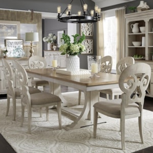Liberty Furniture Farmhouse Reimagined Relaxed Vintage 7 Piece Trestle Table Set Standard Furniture Dining 7 Or More Piece Sets