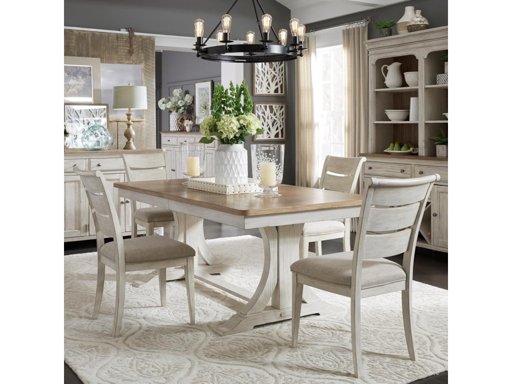 Liberty Furniture Farmhouse Reimagined Relaxed Vintage 5 Piece Liberty Furniture Farmhouse Reimagined Relaxed Vintage 5 Piece Trestle Table Set