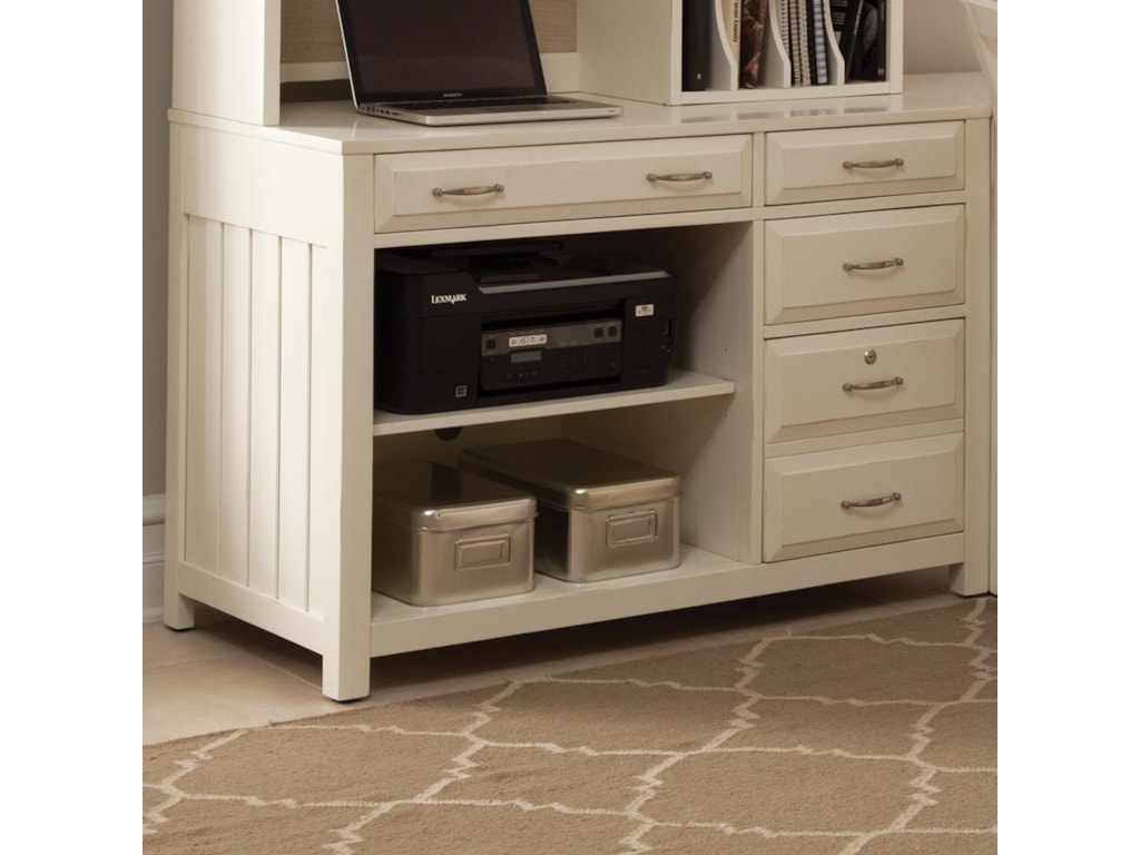hampton bay white computer credenza with shelves and drawers