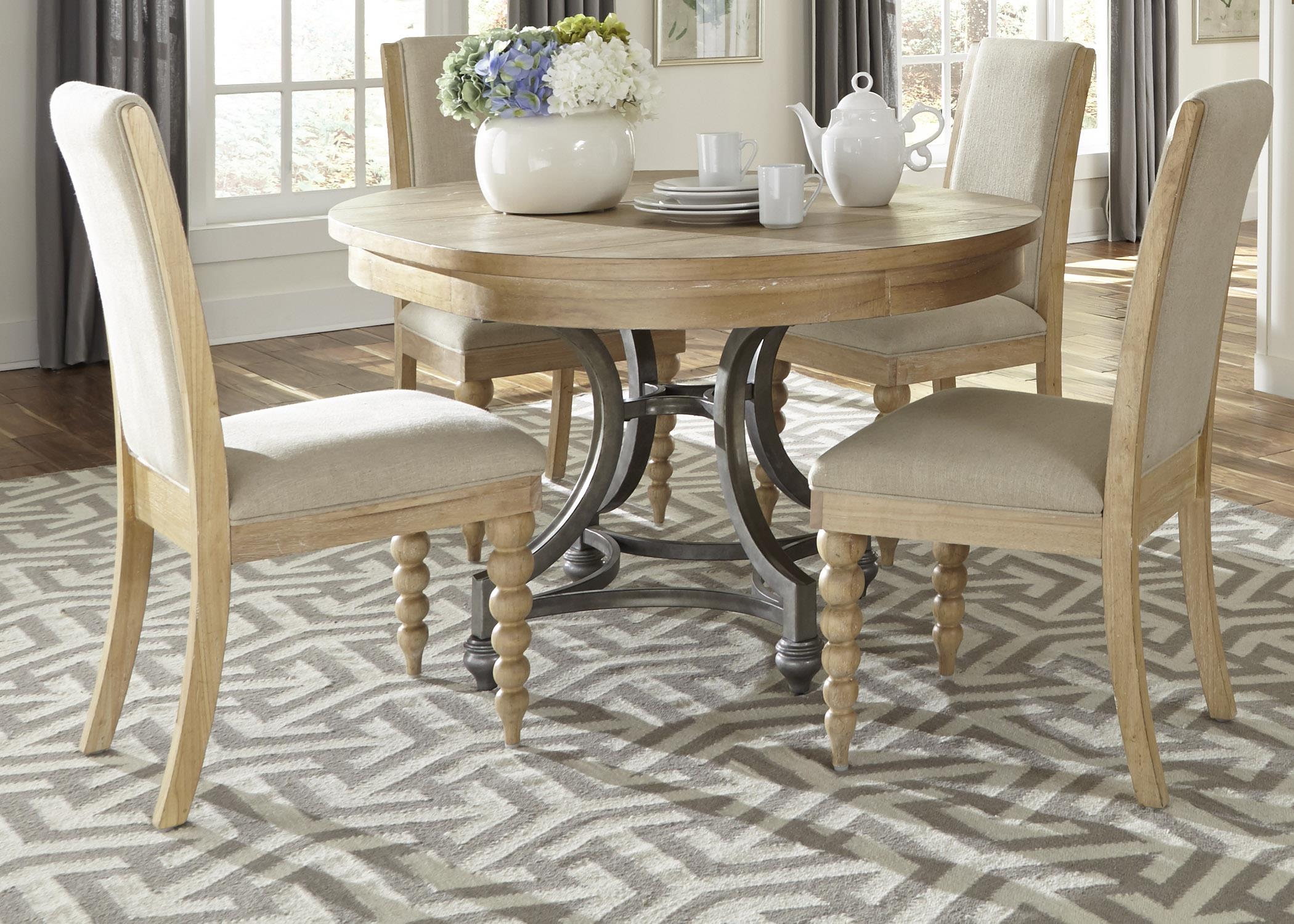 Harbor View Round Table And 4 Upholstered Chair Set By Liberty Furniture At Reeds Furniture