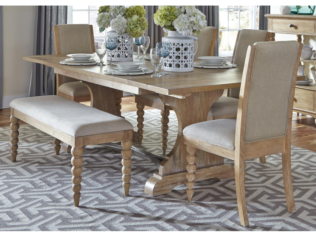 Liberty Furniture Harbor View Trestle Table And 4 Upholstered Side