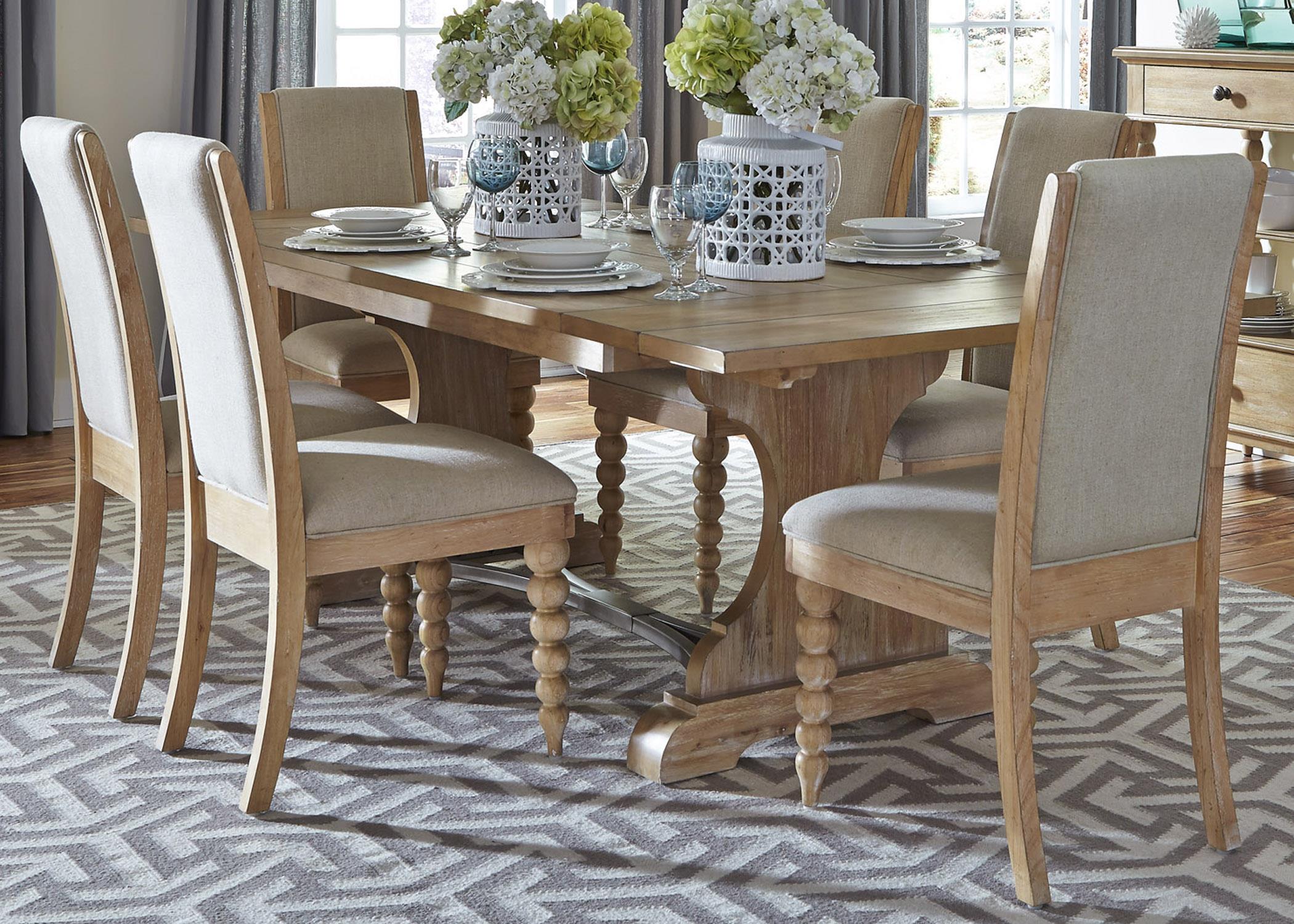 Sarah Randolph Designs Harbor View Trestle Table With 6 Upholstered Side Chairs Virginia Furniture Market Dining 7 Or More Piece Sets