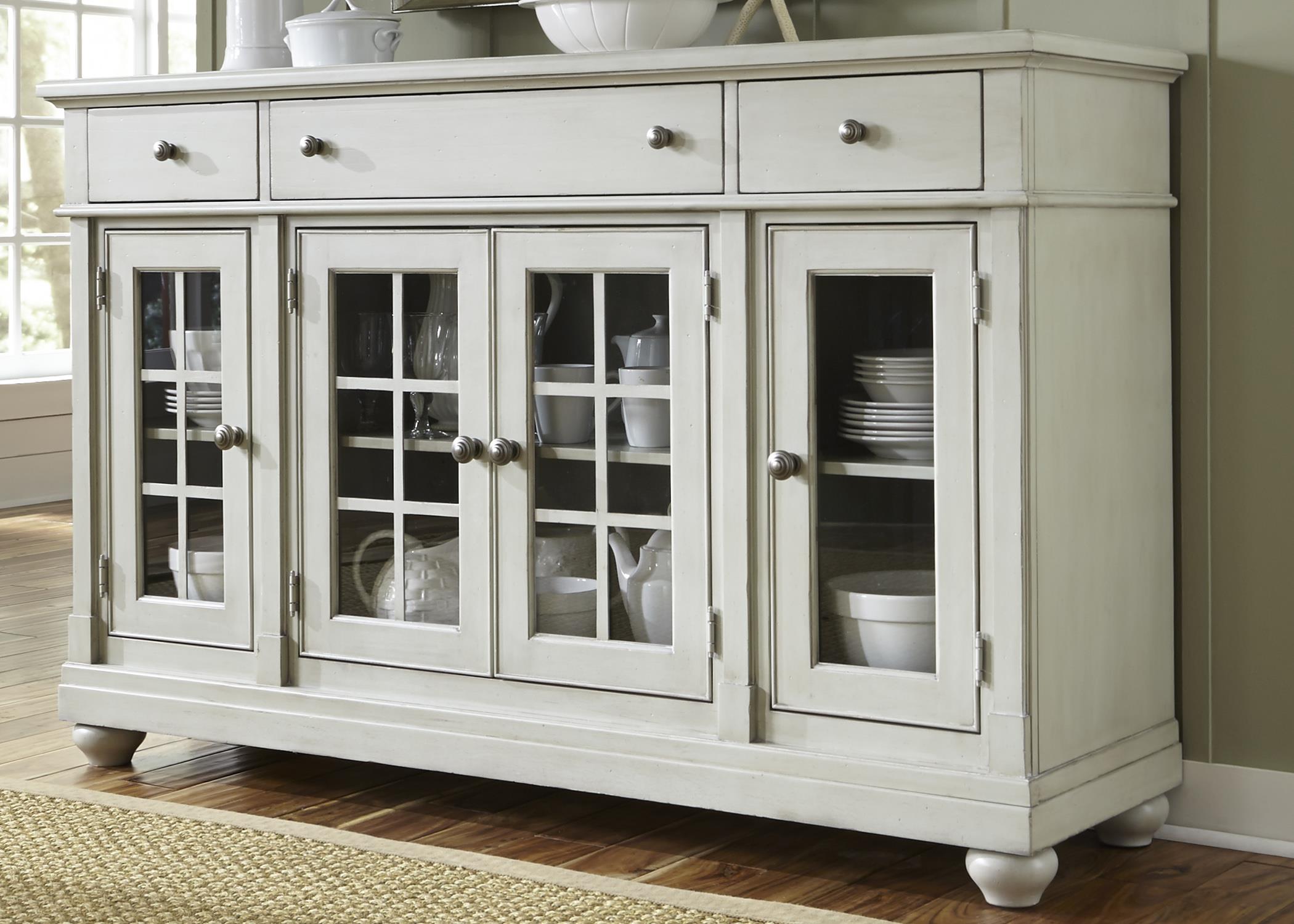 Liberty Furniture Harbor View Buffet With 3 Shelves And 4 Doors