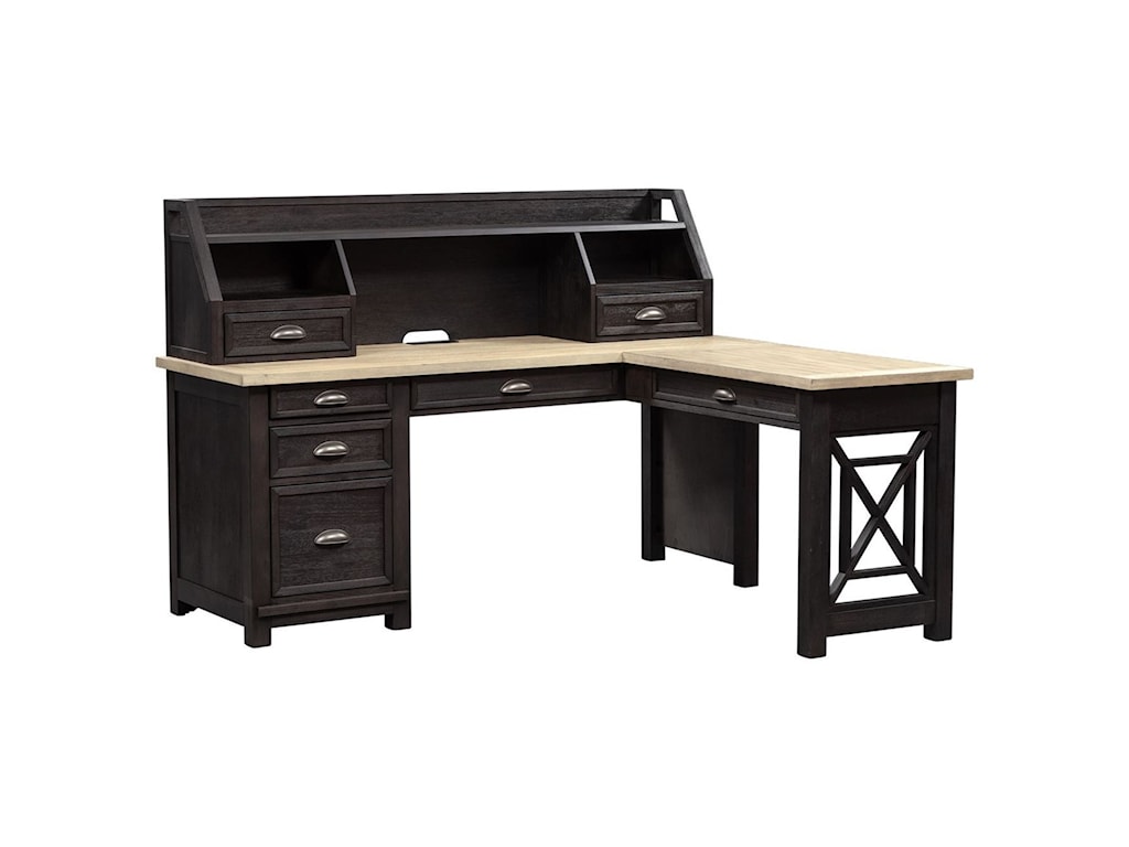Vendor 5349 Heatherbrook Transitional L Shaped Desk With Hutch