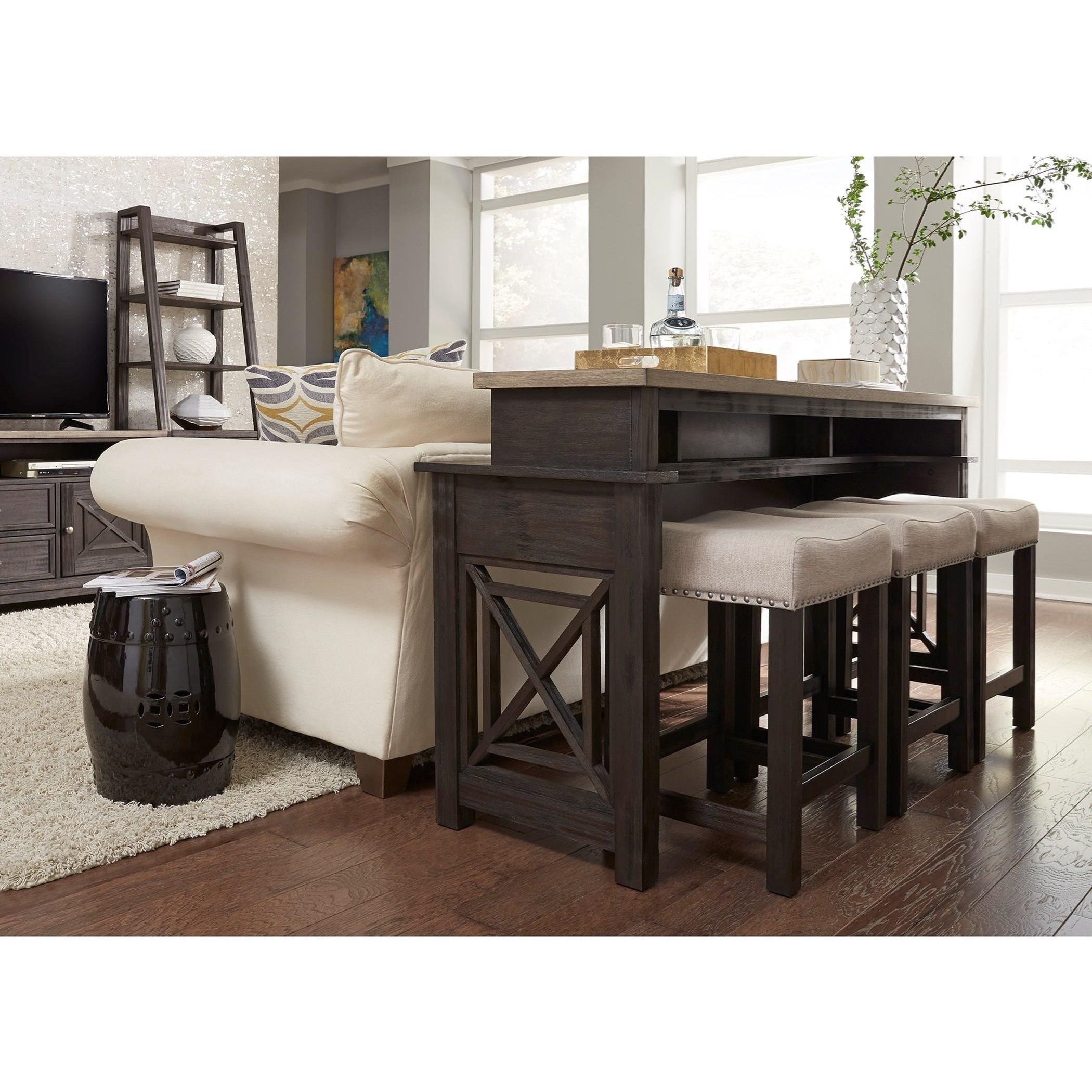 table and chairs behind couch