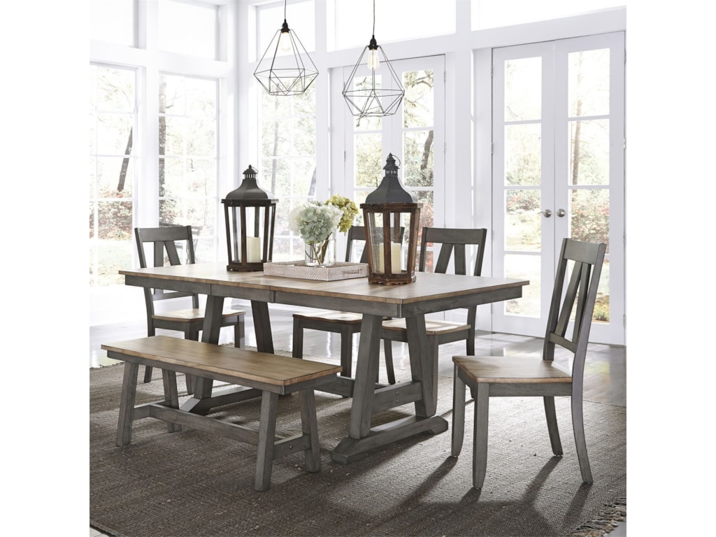 Lindsey Farm Transitional Two Toned 6 Piece Trestle Table Set By Liberty Furniture At Wayside Furniture