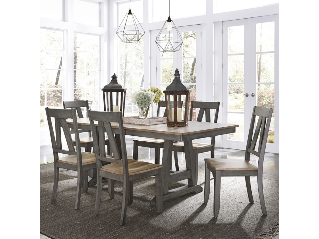 Lindsey Farm Transitional Two Toned 7 Piece Trestle Table Set By Liberty Furniture At Rotmans