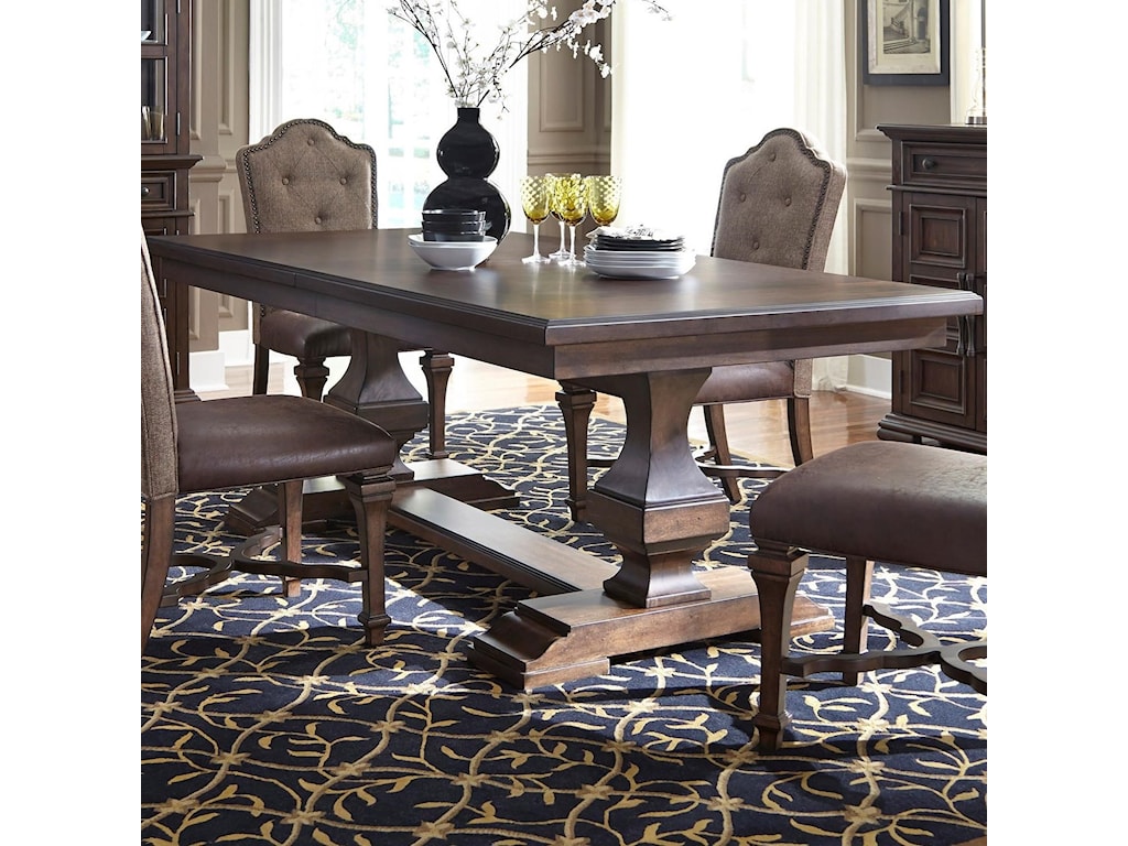 Liberty Furniture Lucca Traditional Double Pedestal Dining Table With Removable Leaf Royal Furniture Dining Tables