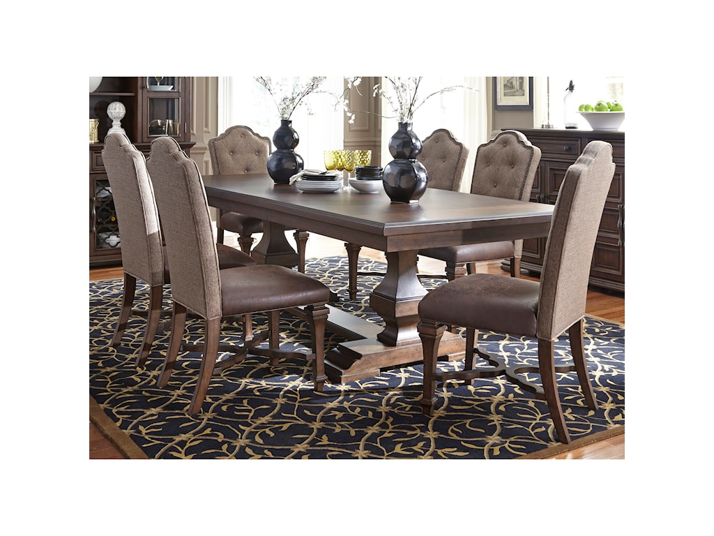 Liberty Furniture Lucca Formal 7 Piece Two Pedestal Table And Upholstered Chair Set Wayside Furniture Dining 7 Or More Piece Sets