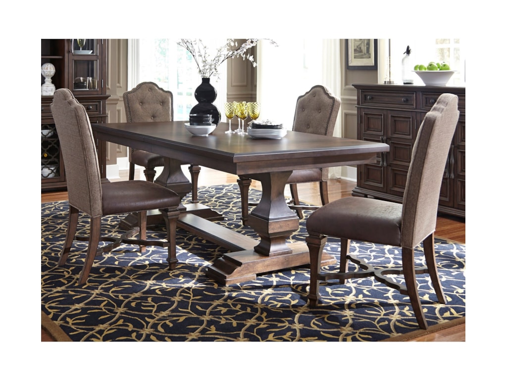 Lucca Formal 5 Piece Two Pedestal Table And Upholstered Chair Set By Liberty Furniture At Rooms For Less
